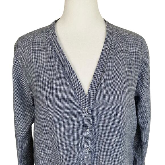 Ines De La Fressange for Uniqlo Sz M 100% Linen Button-down Shirt Blouse Navy - Picture 2 of 16